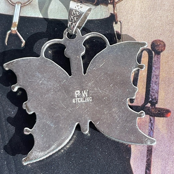 Butterfly Pendant ~STERLING SILVER AND OPAL INLAY🪽Native-Made - Picture 9 of 17